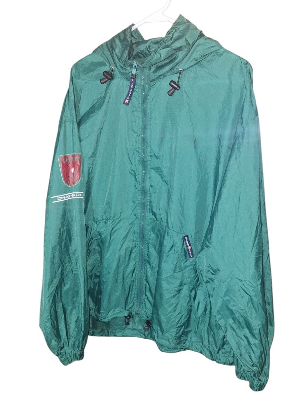 VTG Chaps Ralph Lauren Golf Hooded Windbreaker Mens Large Green Full Zip Preppy